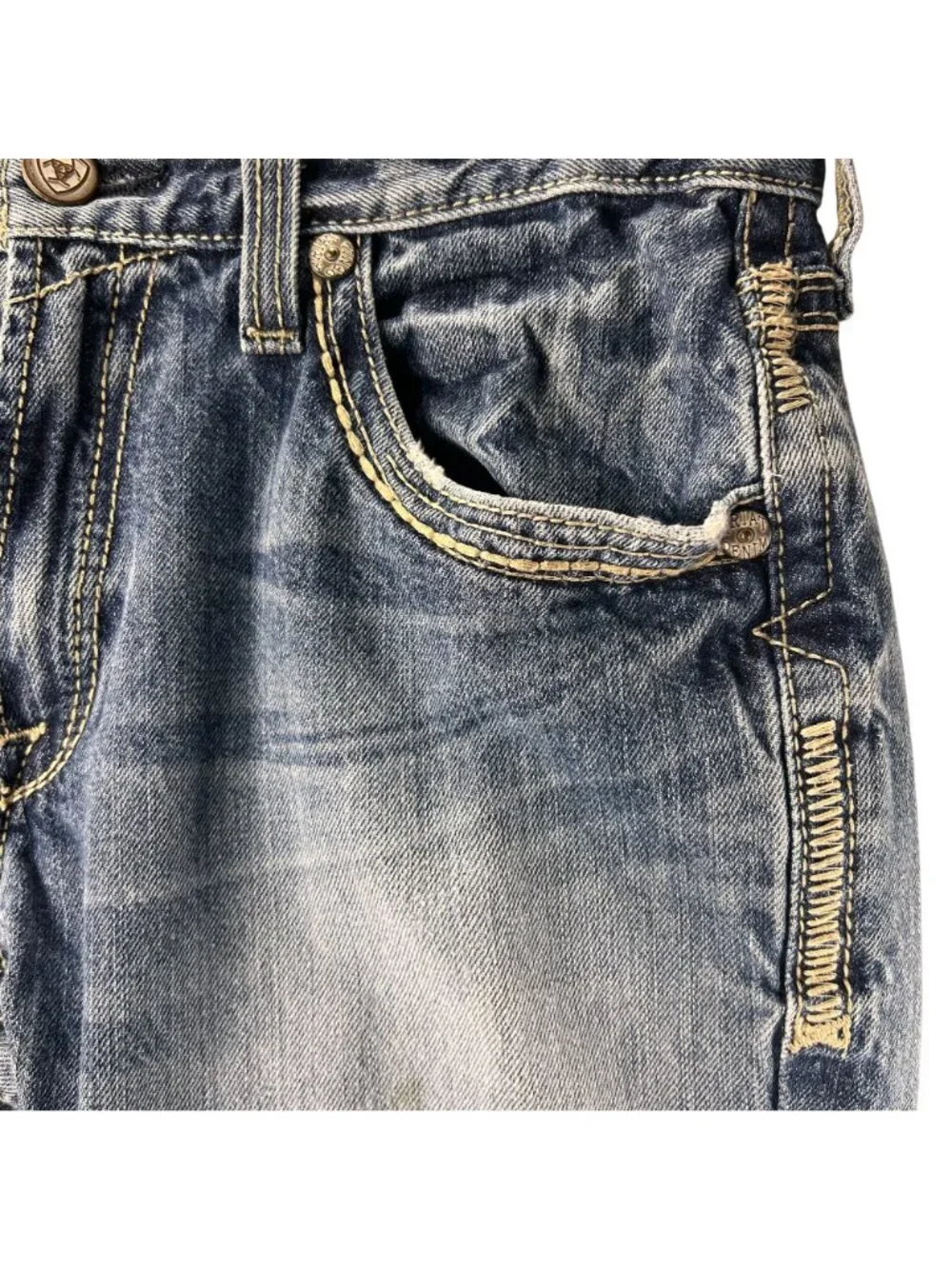 Ariat Mens Distressed Straight Denim Jeans 30/34 Stitching Embroidered Western - Picture 7 of 16